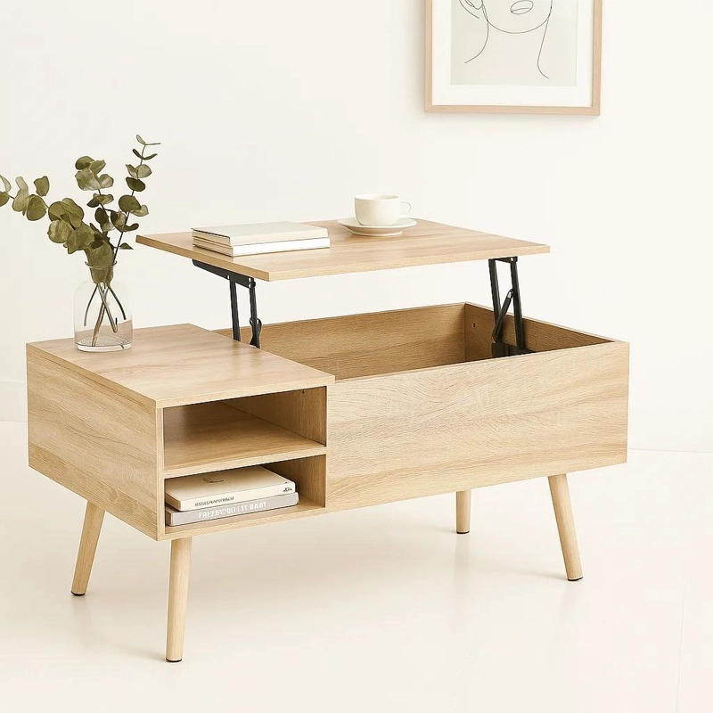 MESA CENTRO KLIK MUEBLES CROSS ELEVABLE CON BANDEJA Y ALMACENAMIENTO MADERA - 2