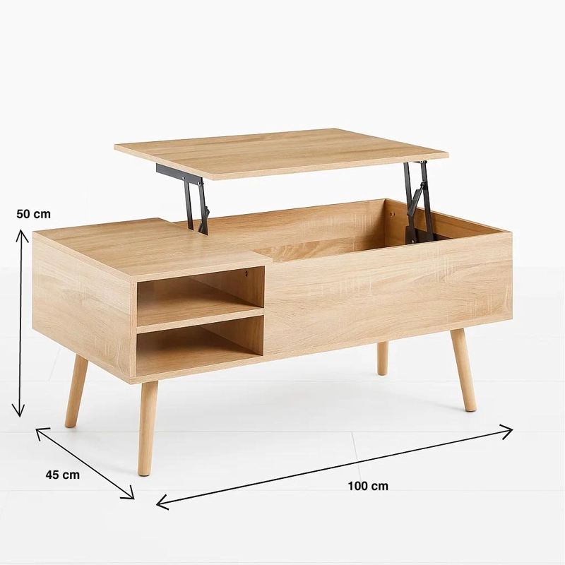 MESA CENTRO KLIK MUEBLES CROSS ELEVABLE CON BANDEJA Y ALMACENAMIENTO MADERA - 4