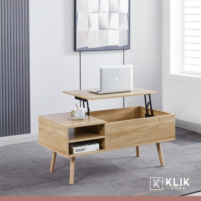 MESA CENTRO KLIK MUEBLES CROSS ELEVABLE CON BANDEJA Y ALMACENAMIENTO MADERA - 8