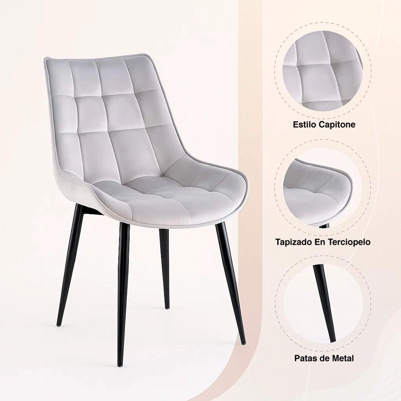 SILLA COMEDOR KLIK MUEBLES MACRON TERCIOPELO GRIS ACOLCHADA - 9