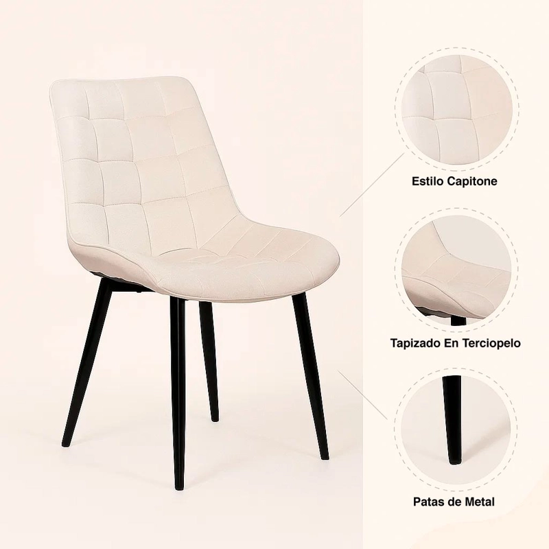 PACK KLIK MUEBLES MACRON TERCIOPELO BEIGE 4 SILLAS COMEDOR ACOLCHADA BE - 5