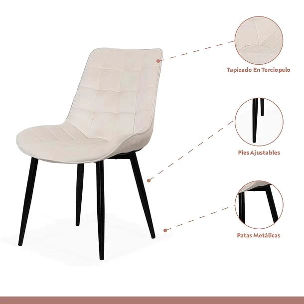 COMEDOR MESA EAMES 80CM REDONDA VIDRIO + 4 SILLA MACRON TERCIOPELO - BEIGE - 3
