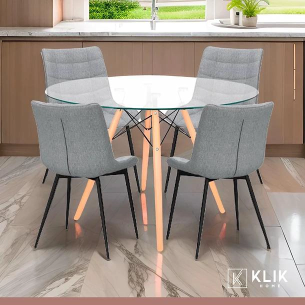 COMEDOR MESA EAMES 80CM REDONDA VIDRIO + 4 SILLA MACRON TERCIOPELO - GRIS - 2