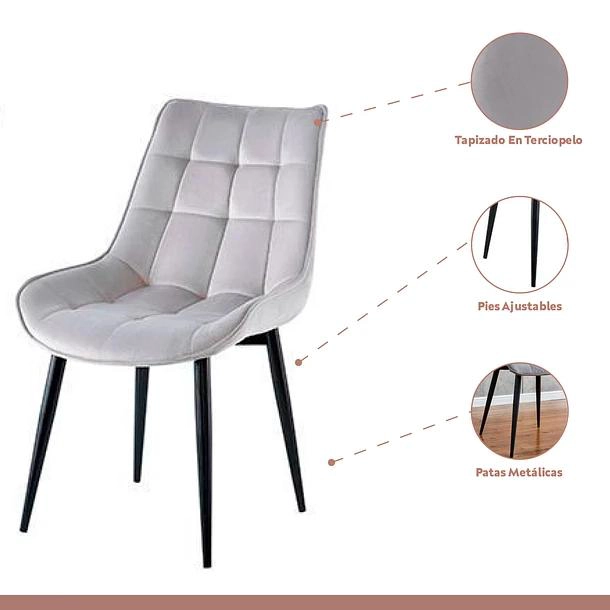 COMEDOR MESA EAMES 80CM REDONDA VIDRIO + 4 SILLA MACRON TERCIOPELO - GRIS - 3