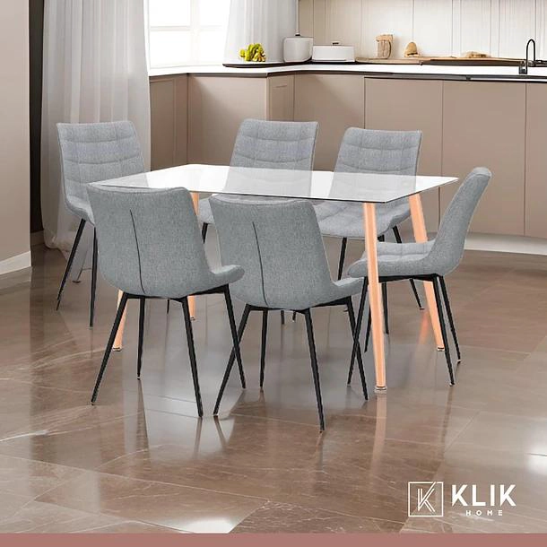 COMEDOR MESA VIDRIO RECTANGULAR 120X80 + 6 SILLA MACRON TERCIOPELO - GRIS - 2