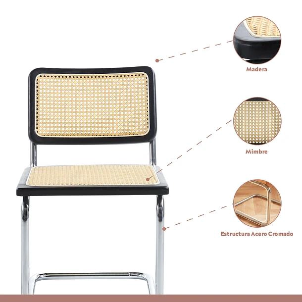 COMEDOR MESA EAMES 80CM REDONDA VIDRIO + 4 SILLAS BREUER MADERA - NEGRA - 3