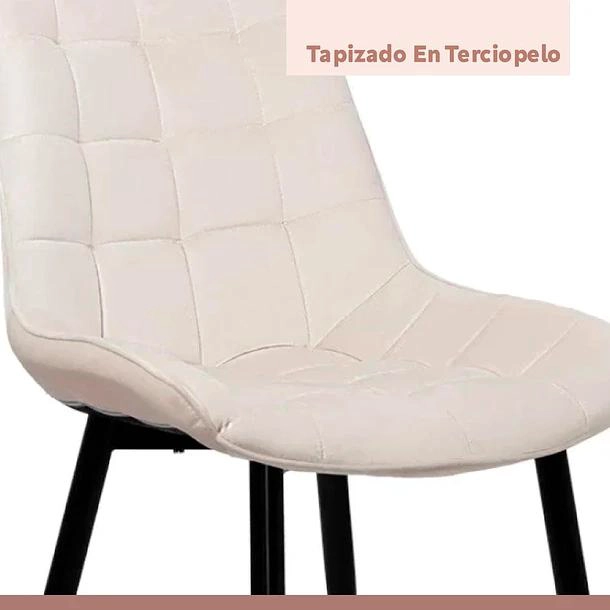 MESA DE COMEDOR REDONDA DE VIDRIO CROSS 120CM + 5 SILLA MACRON TERCIOPELO - BEIGE - 7