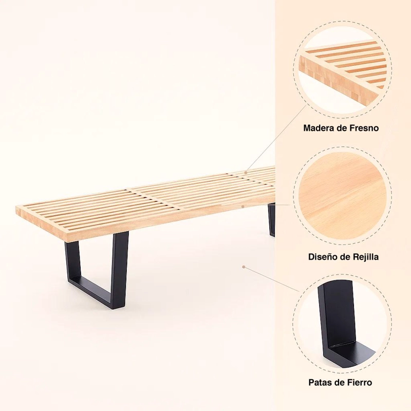 BANQUETA KLIK MUEBLES BOHEMIAN 3 CUERPOS MADERA CAFE Y METAL GEORGE NELSON 160CM - 5