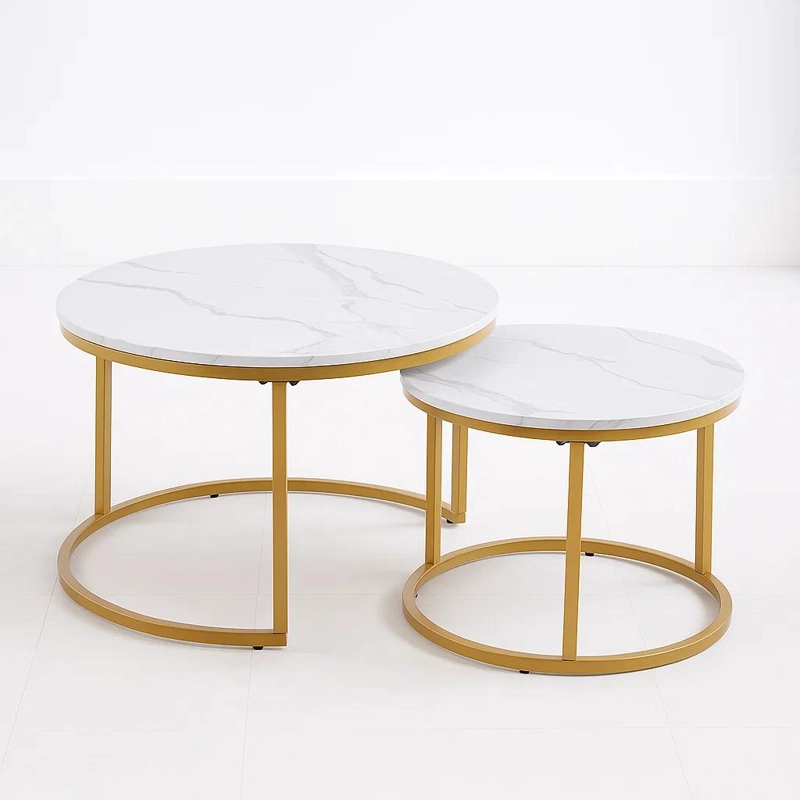 JUEGO MESAS CENTRO KLIK MUEBLES ANIDADAS DISEÑO MARMOL METAL - 1