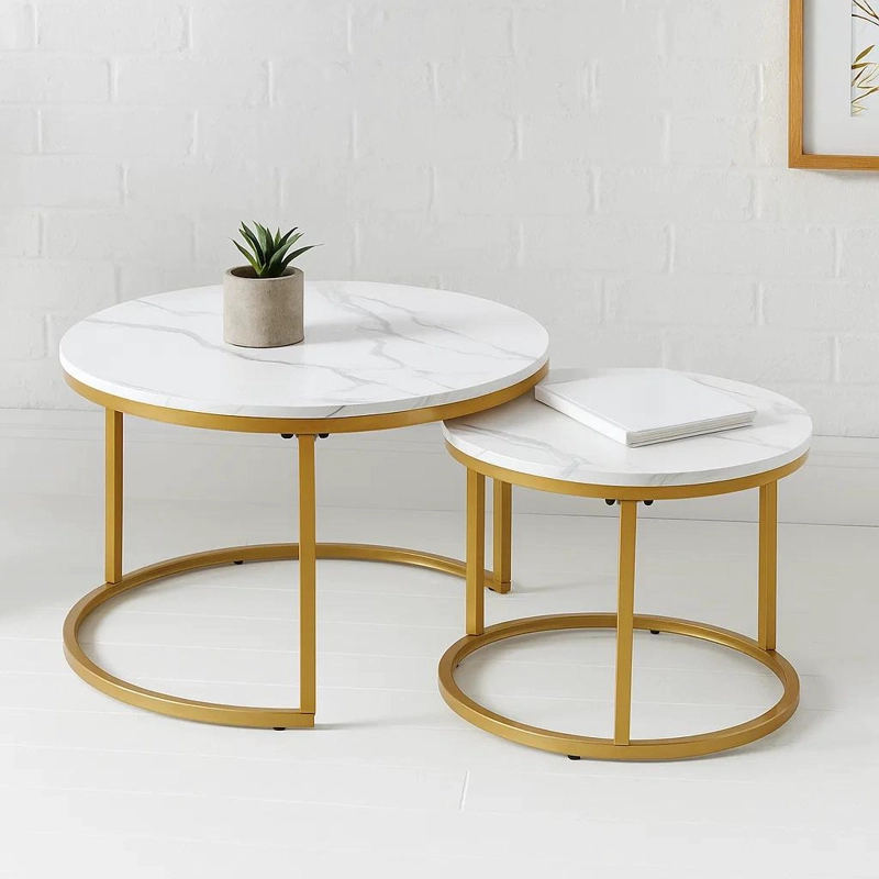JUEGO MESAS CENTRO KLIK MUEBLES ANIDADAS DISEÑO MARMOL METAL - 2