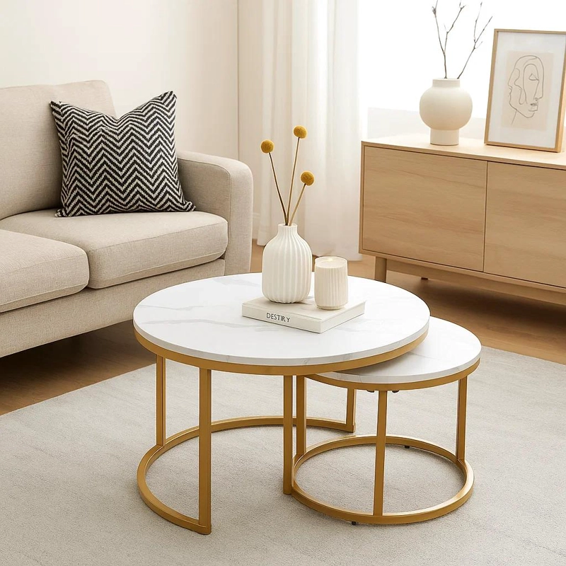 JUEGO MESAS CENTRO KLIK MUEBLES ANIDADAS DISEÑO MARMOL METAL - 3