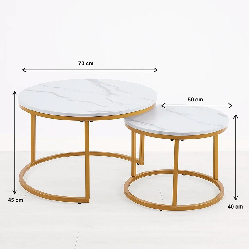JUEGO MESAS CENTRO KLIK MUEBLES ANIDADAS DISEÑO MARMOL METAL - 4