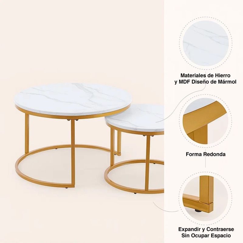 JUEGO MESAS CENTRO KLIK MUEBLES ANIDADAS DISEÑO MARMOL METAL - 5