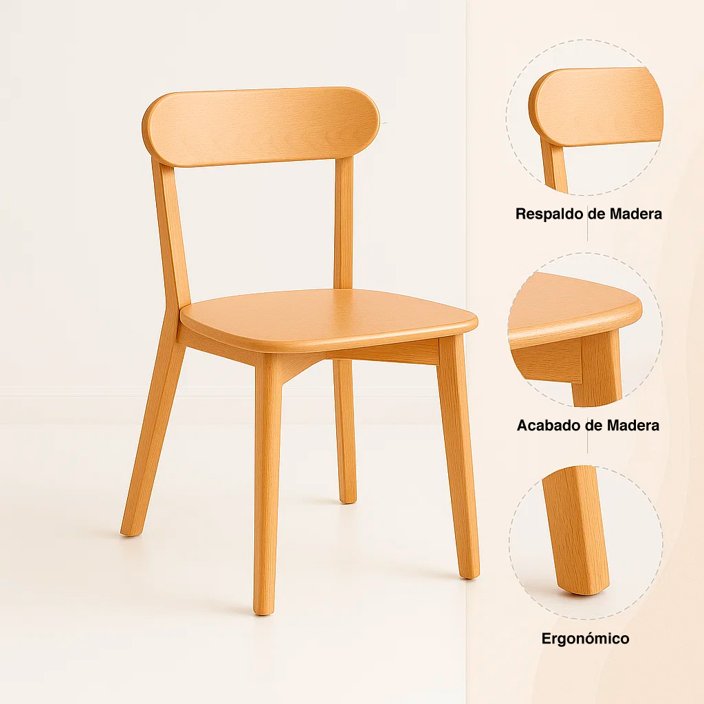 PACK KLIK MUEBLES FRESNO MADERA CAFE CLARO 2 SILLAS NATURAL - 5