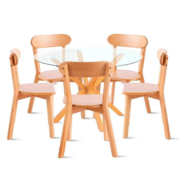 COMEDOR VIDRIO CROSS 120CM + 5 SILLAS FRESNO NATURAL - 1