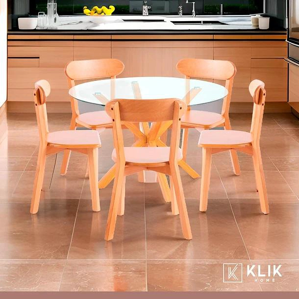 COMEDOR VIDRIO CROSS 120CM + 5 SILLAS FRESNO NATURAL - 2