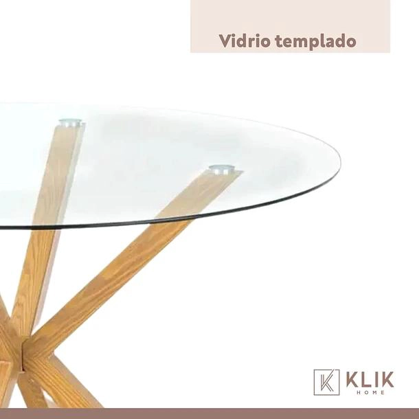COMEDOR VIDRIO CROSS 120CM + 5 SILLAS FRESNO NATURAL - 7