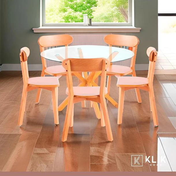COMEDOR VIDRIO CROSS 120CM + 5 SILLAS FRESNO NATURAL - 8
