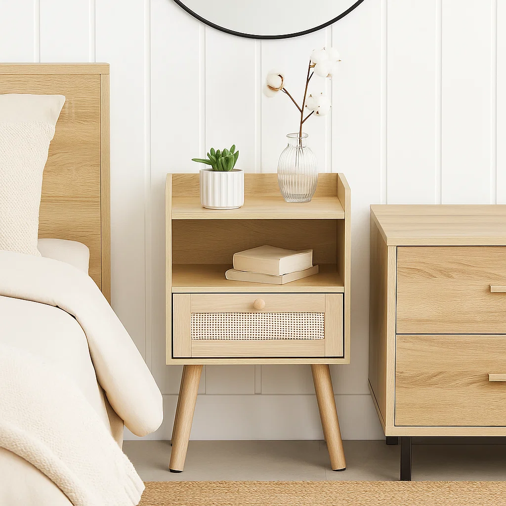 VELADOR KLIK MUEBLES MESH RATTAN MADERA CAFÉ CON CAJON Y ESPACIO - 3