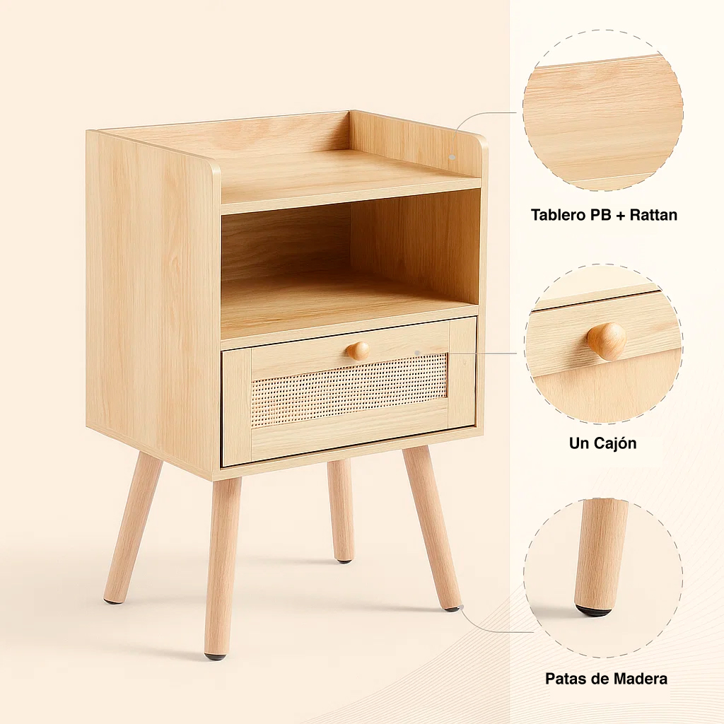 VELADOR KLIK MUEBLES MESH RATTAN MADERA CAFÉ CON CAJON Y ESPACIO - 5