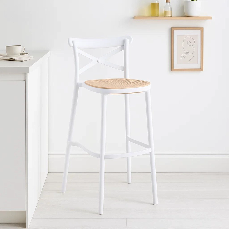 TABURETE KLIK MUEBLES CROSSBACK BLANCO DANUBIO PISO DE BAR O TERRAZA EXTERIOR - 2