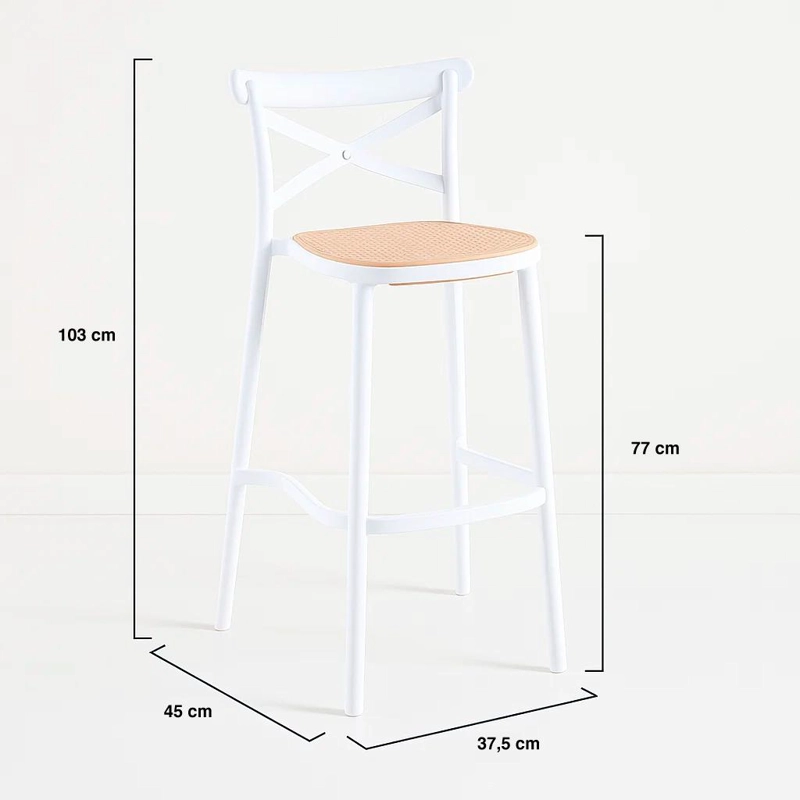 TABURETE KLIK MUEBLES CROSSBACK BLANCO DANUBIO PISO DE BAR O TERRAZA EXTERIOR - 4