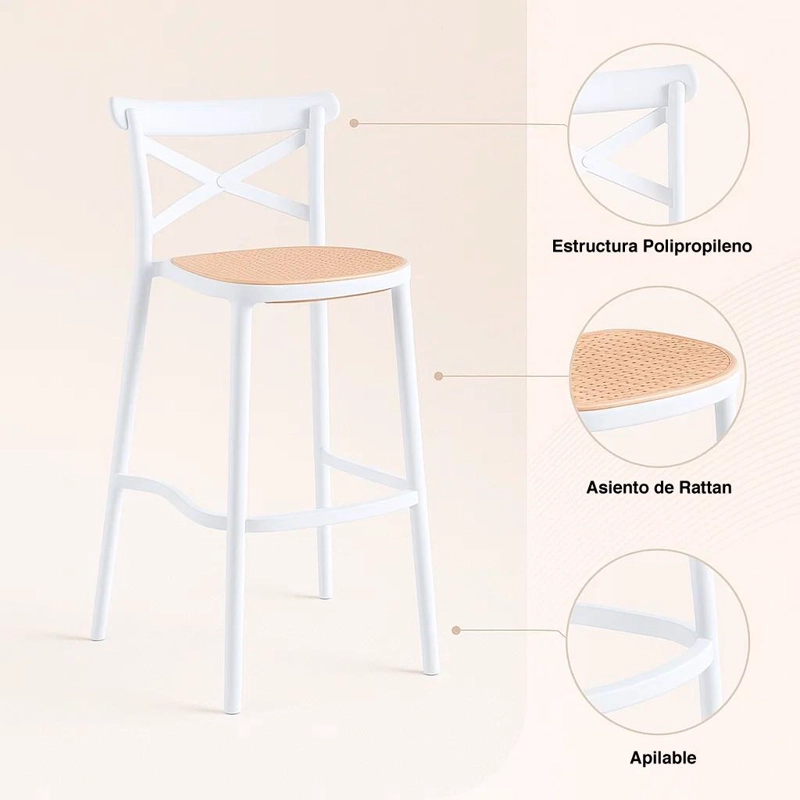 TABURETE KLIK MUEBLES CROSSBACK BLANCO DANUBIO PISO DE BAR O TERRAZA EXTERIOR - 5