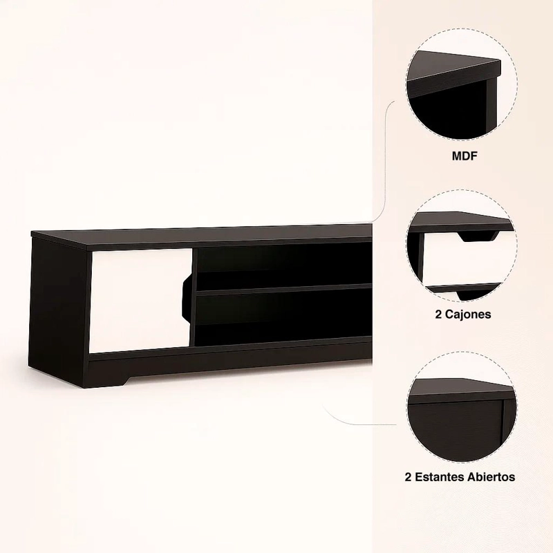 RACK TV KLIK MUEBLES NIGHT BLACK MDF NEGRO O BUFFET CON CAJONES - 5