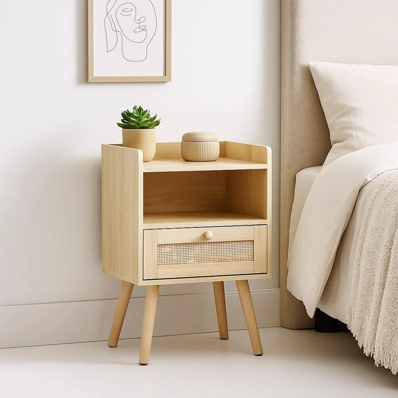 VELADORES KLIK MUEBLES MESH RATTAN MADERA CAFÉ CLARO PACK 2 CON CAJON Y ESPACIO - 2