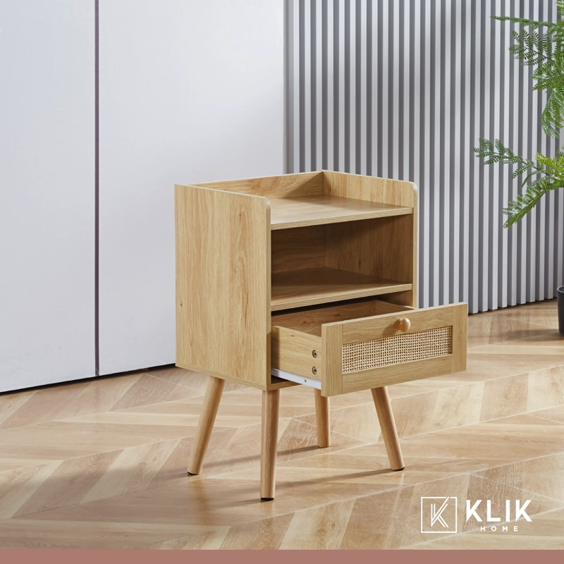 VELADORES KLIK MUEBLES MESH RATTAN MADERA CAFÉ CLARO PACK 2 CON CAJON Y ESPACIO - 8