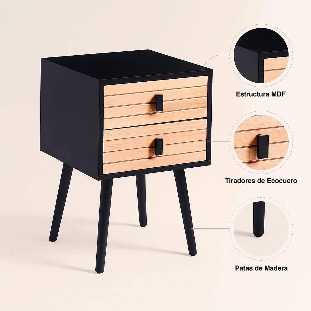 VELADORES KLIK MUEBLES AMBER MDP NEGRO PACK 2 - 5