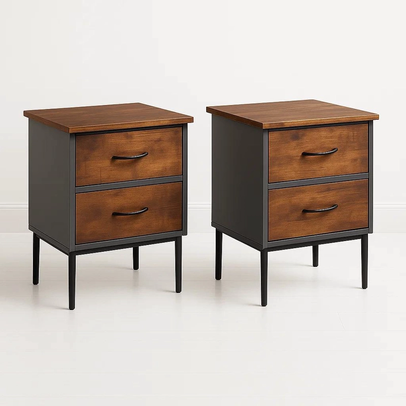 VELADORES KLIK MUEBLES RÚSTICO MADERA 2 CAJONES CAFÉ PACK METAL - 1