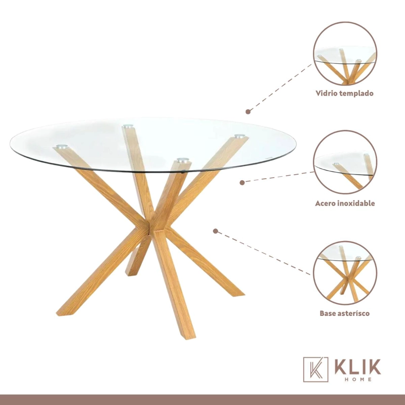 COMEDOR MESA REDONDA DE VIDRIO CROSS 120CM + 5 SILLA MACRON TERCIOPELO - GRIS - 4