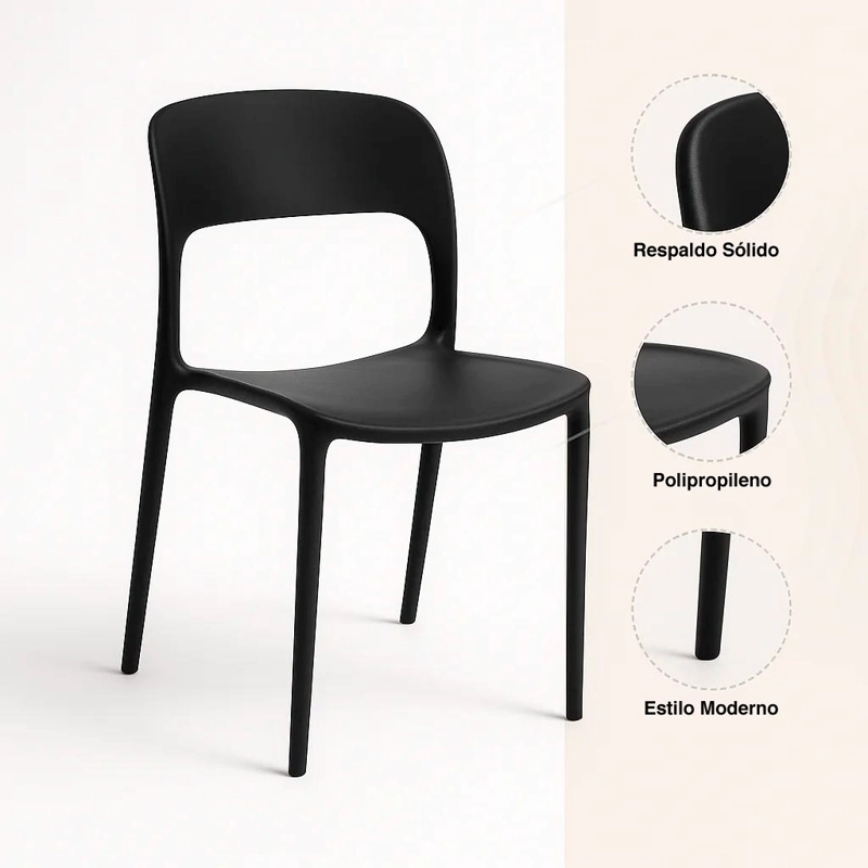 PACK KLIK MUEBLES KENTUCKY NEGRO 4 SILLAS NEGRAS - 5