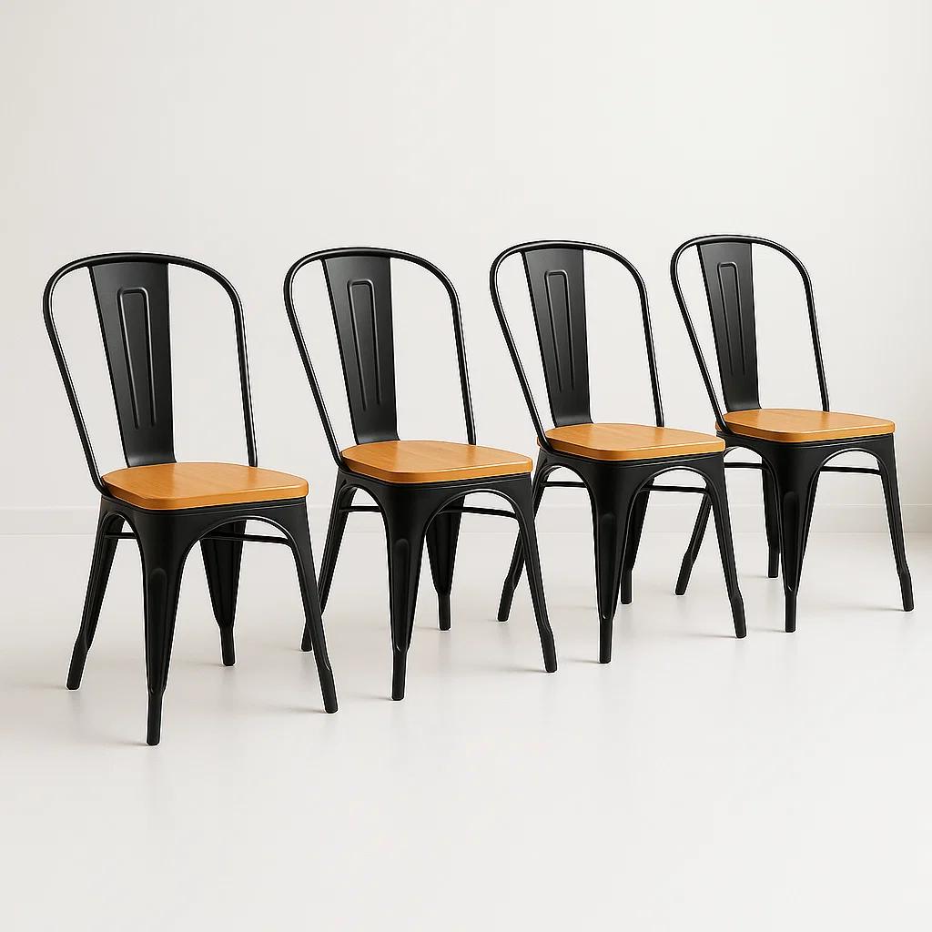 PACK KLIK MUEBLES TOLIX NEGRO 4 SILLAS CON ASIENTO MADERA CLARA NEGRAS - 1