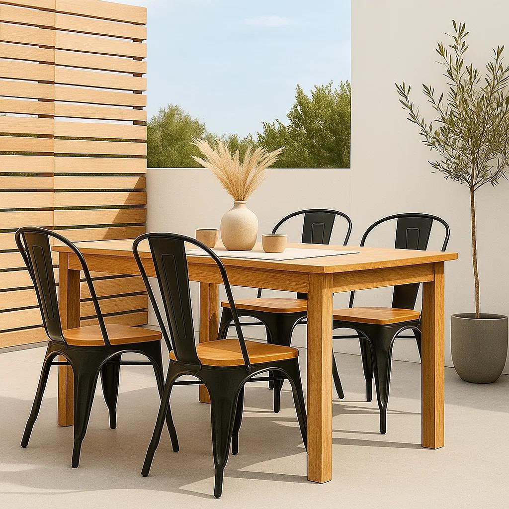 PACK KLIK MUEBLES TOLIX NEGRO 4 SILLAS CON ASIENTO MADERA CLARA NEGRAS - 3