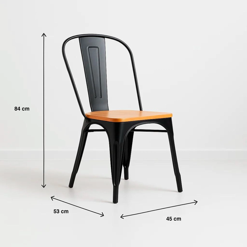 PACK KLIK MUEBLES TOLIX NEGRO 4 SILLAS CON ASIENTO MADERA CLARA NEGRAS - 4
