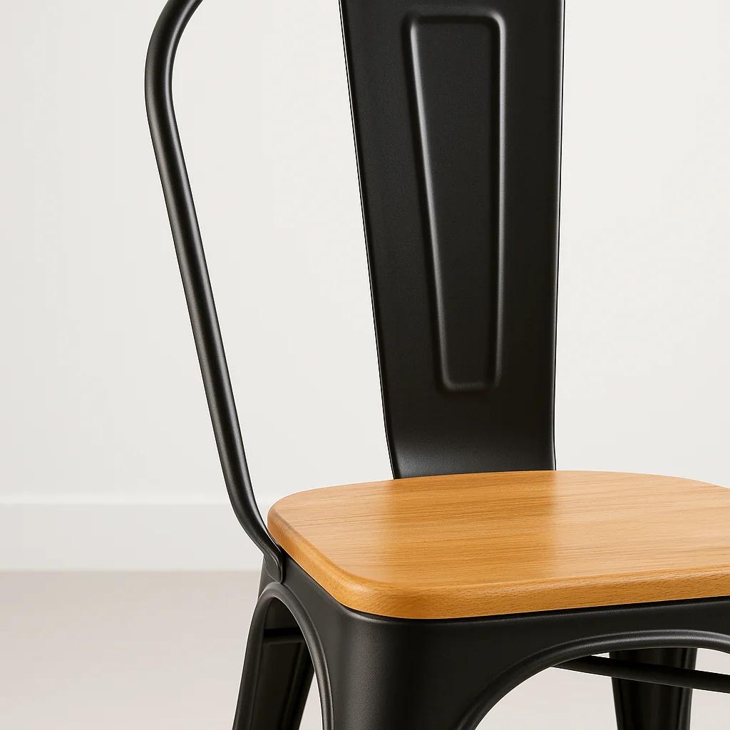 PACK KLIK MUEBLES TOLIX NEGRO 4 SILLAS CON ASIENTO MADERA CLARA NEGRAS - 6