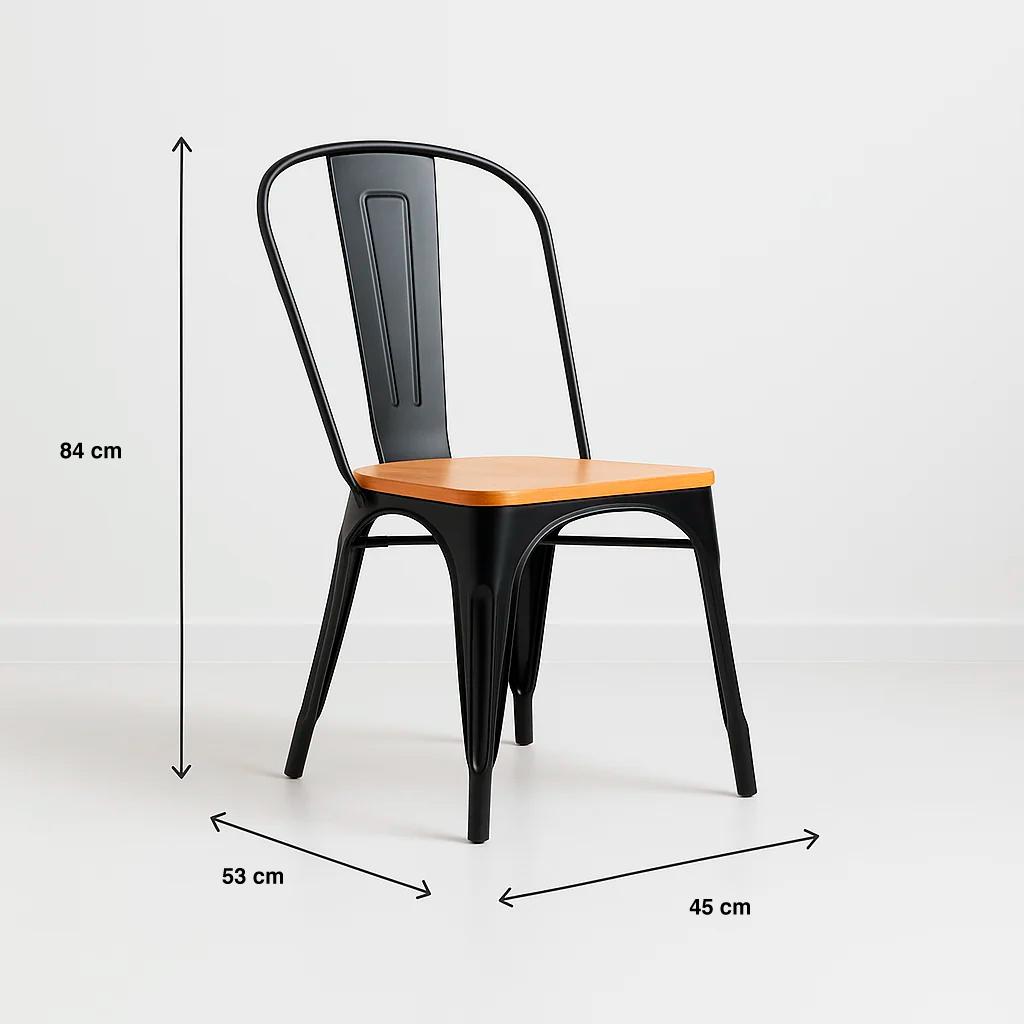 SILLA KLIK MUEBLES TOLIX NEGRO COMEDOR O TERRAZA EXTERIOR CON ASIENTO MADERA CLARA NEGRA - 4