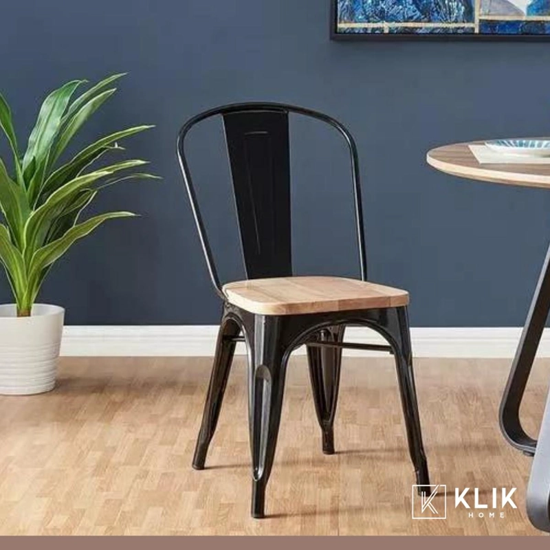 SILLA KLIK MUEBLES TOLIX NEGRO COMEDOR O TERRAZA EXTERIOR CON ASIENTO MADERA CLARA NEGRA - 8