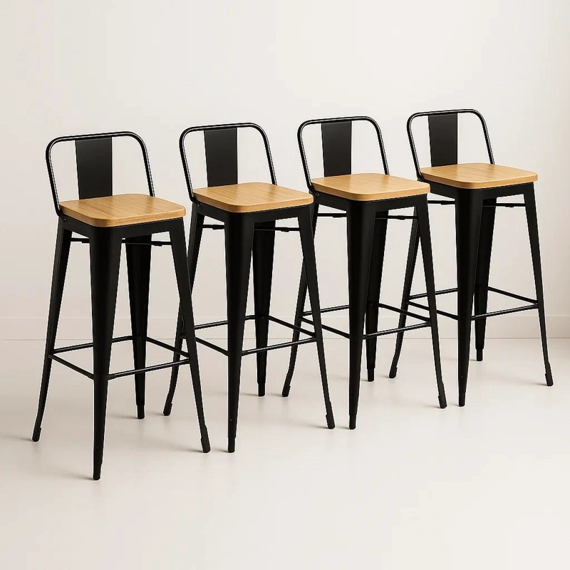 PACK KLIK MUEBLES TOLIX NEGRO 4 TABURETES CON ASIENTO MADERA CLARA NEGR - 1