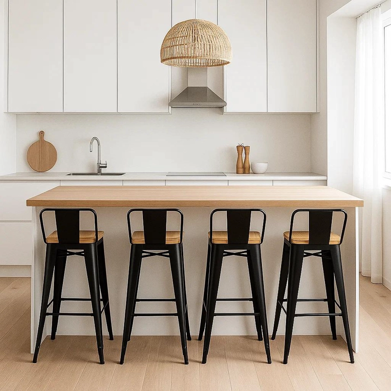 PACK KLIK MUEBLES TOLIX NEGRO 4 TABURETES CON ASIENTO MADERA CLARA NEGR - 3