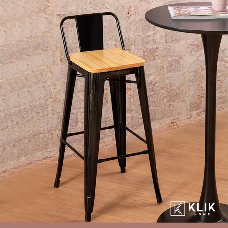 PACK KLIK MUEBLES TOLIX NEGRO 4 TABURETES CON ASIENTO MADERA CLARA NEGR - 8