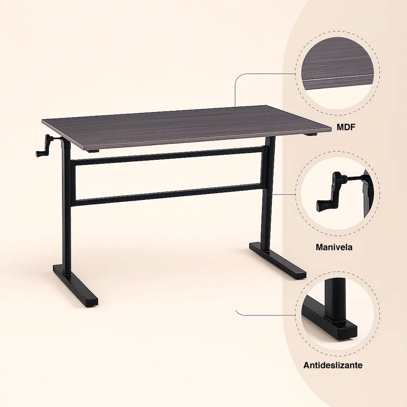ESCRITORIO KLIK MUEBLES STANDING DESK TRABAJO CON ALTURA REGULABLE GRIS ACERO - 5