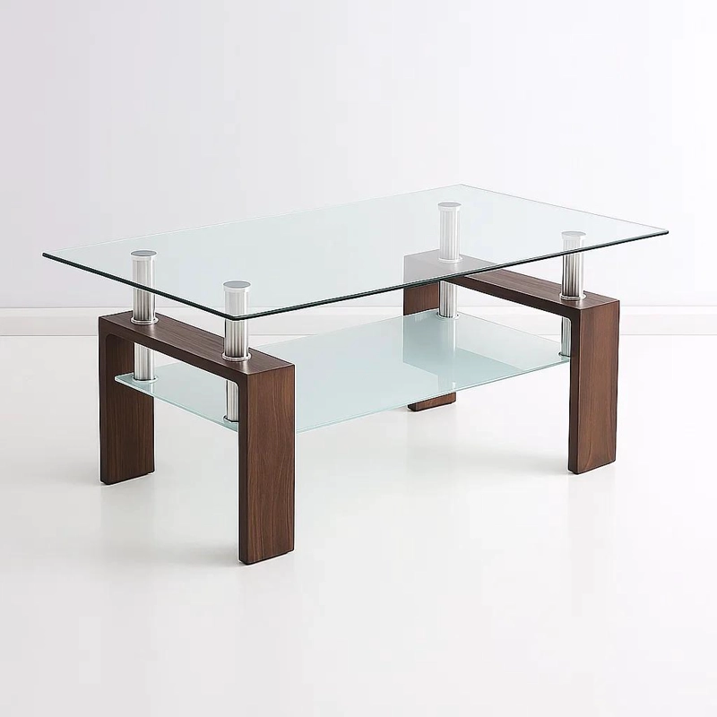 MESA CENTRO KLIK MUEBLES LIVING RECTANGULAR VIDRIO Y MADERA OSCURA - 2