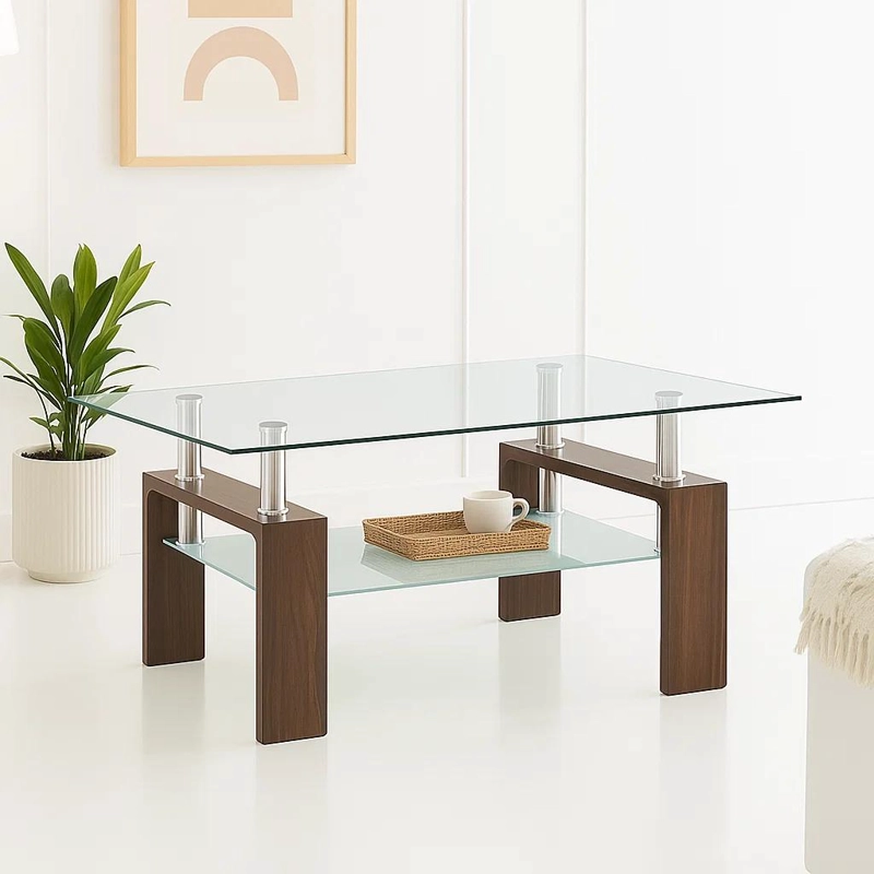 MESA CENTRO KLIK MUEBLES LIVING RECTANGULAR VIDRIO Y MADERA OSCURA - 4