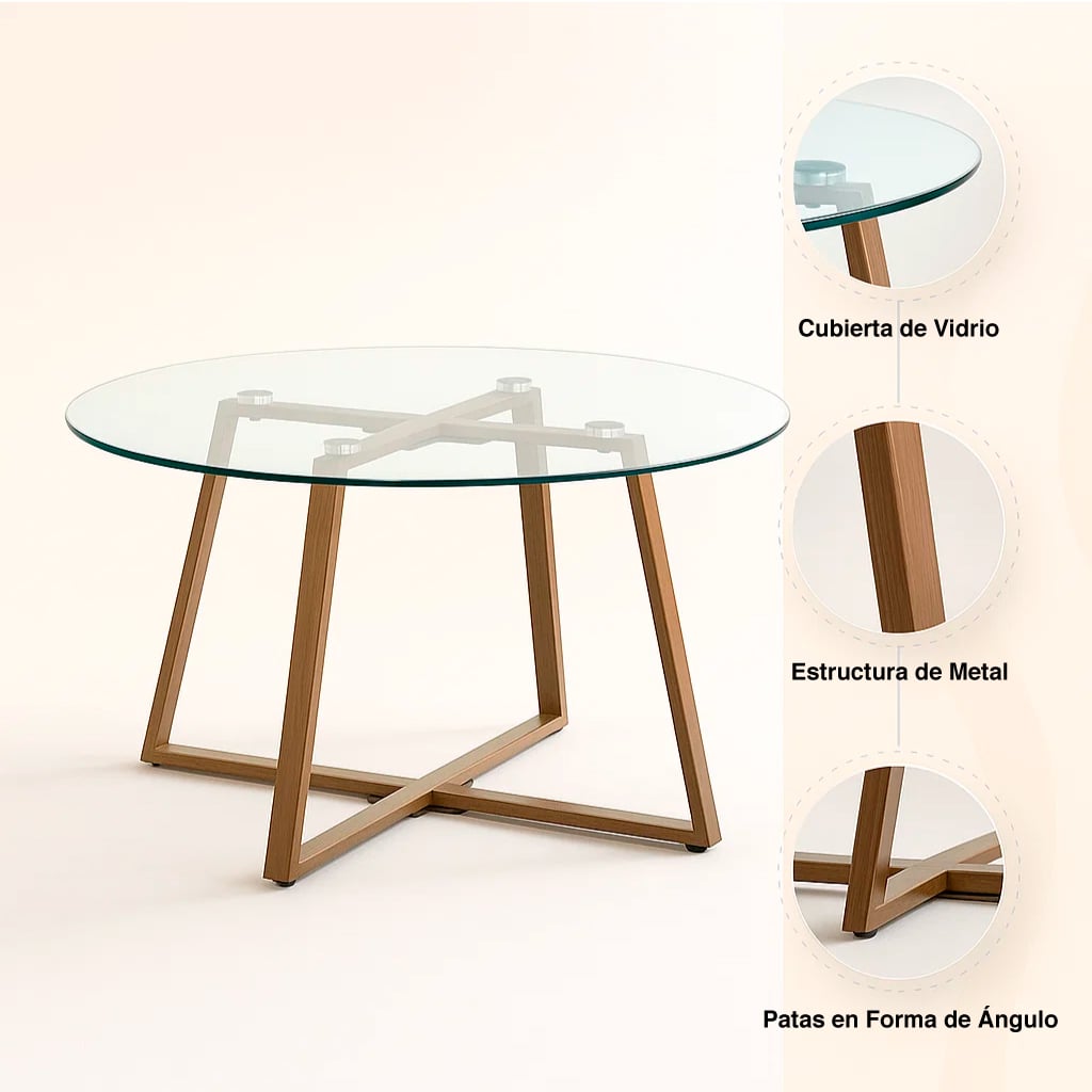 MESA CENTRO KLIK MUEBLES LIVING VIDRIO Y 80CM METAL - 5