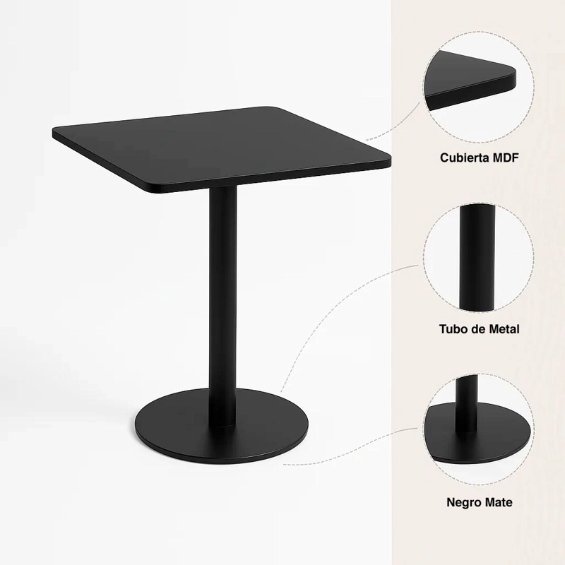 MESA KLIK MUEBLES RESTAURANT 70X70 TUBO CUBIERTA MDF METAL - 5