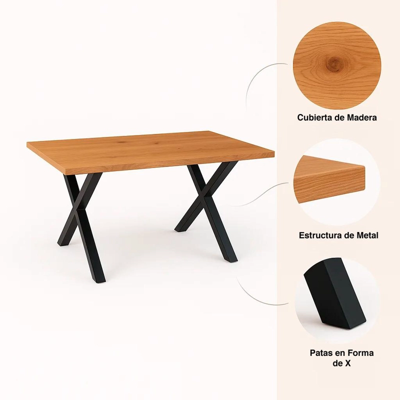 MESA KLIK MUEBLES INDUSTRIAL MADERA Y CROSS 140X90 METAL - 5