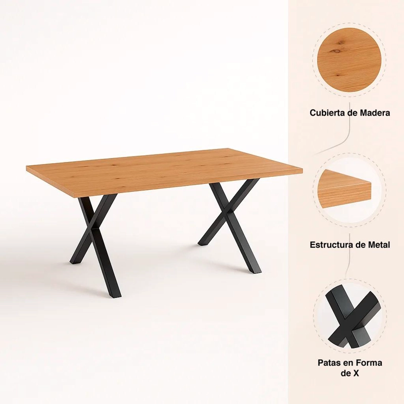 MESA KLIK MUEBLES INDUSTRIAL MADERA Y CROSS 180X90 METAL - 5